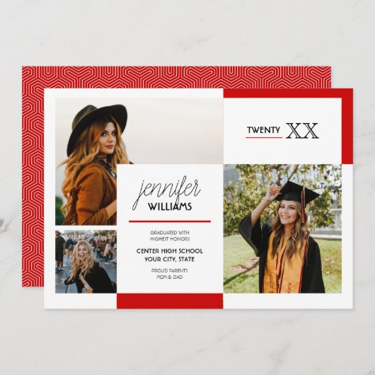 Rood 3 Aankondiging Foto Afstuderen (Voorkant / Achterkant)