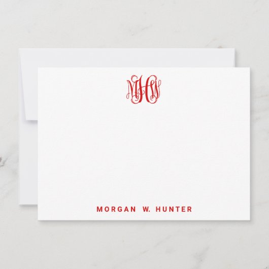 Rood 3 Initiaal Vine Script Monogram DIY BG Bedankkaart (Voorkant)