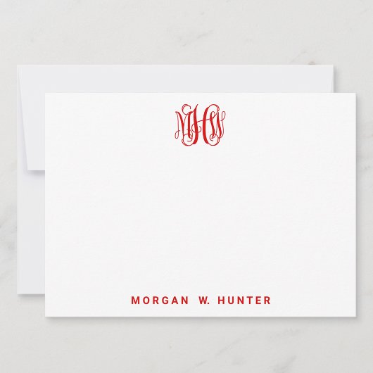 Rood 3 Initiaal Vine Script Monogram DIY BG Bedankkaart