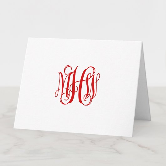 Rood 3 Initiaal Vine Script Monogram DIY BG Bedankkaart
