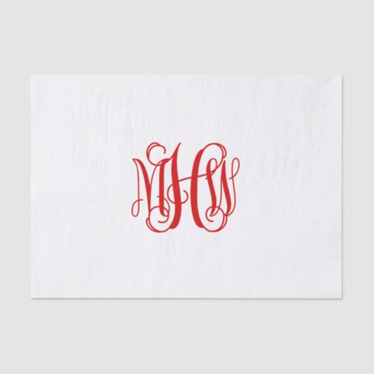 Rood 3 Initiaal Vine Script Monogram DIY BG Tissuepapier (Voorkant)