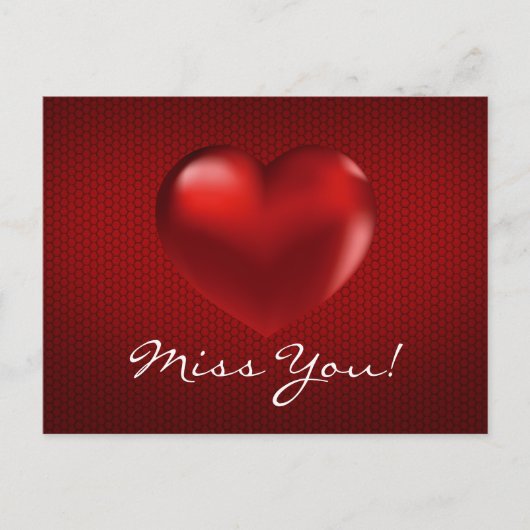 Rood 3D-hart op rode achtergrond Miss You Post Car Briefkaart (Voorkant)