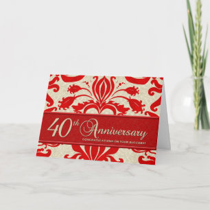 Rood 40e Jubileum Zakelijke Groet Kaart
