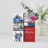Rood 4 Foto Collage Modern Merry Kerstmis Feestdagenkaart (Staand voorkant)