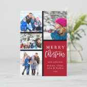 Rood 4 Foto Collage Modern Merry Kerstmis Feestdagenkaart (Staand voorkant)