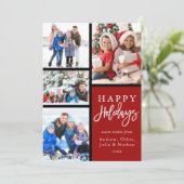 Rood 4 Foto Collage Modern Prettige feestdagen Feestdagenkaart (Staand voorkant)