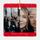 Rood 4 foto's Minimalistische sneeuwval school Keramisch Ornament (Achterkant)