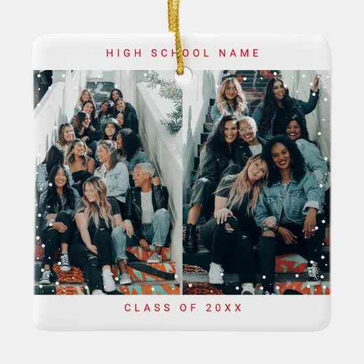 Rood 4 foto's Minimalistische sneeuwval school Keramisch Ornament (Voorkant)