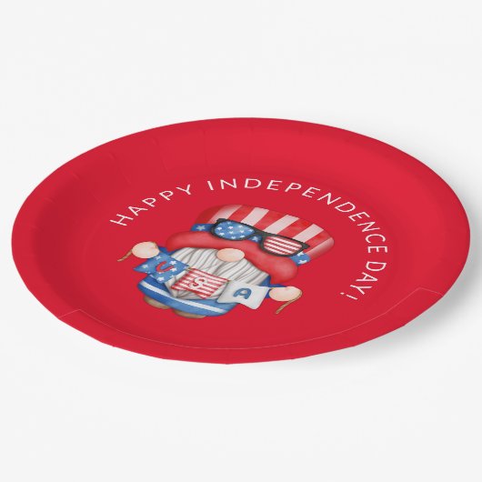 Rood 4 juli Gnome Independence Day Party Papieren Bordje (Gekanteld)
