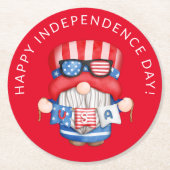 Rood 4 juli Gnome Independence Day Party Ronde Kartonnen Onderzetter (Voorkant)