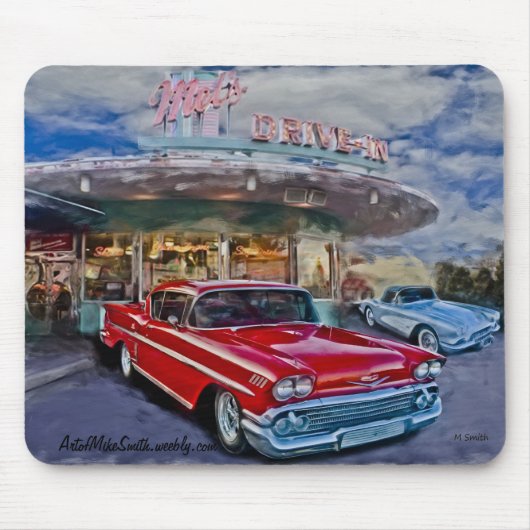 rood 58 chevy op drive-in muismat (Voorkant)