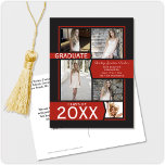 Rood 5-Fotocollage Afstuderen aankondiging Briefkaart<br><div class="desc">Vette uitnodiging tot afstuderen van middelbare school of hogeschool in rood en zwart. Klik de aanpassingsknoop voor meer flexibiliteit in het toevoegen van tekst en foto's! De variaties van dit ontwerp, extra kleuren, evenals de coördinerende producten zijn beschikbaar in onze winkel, zazzle.com/doodlelulu*. Neem contact met ons op als je dit...</div>