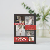 Rood 5-Fotocollage Afstuderen aankondiging Briefkaart (Staand voorkant)