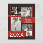 Rood 5-Fotocollage Afstuderen aankondiging Briefkaart (Voorkant)