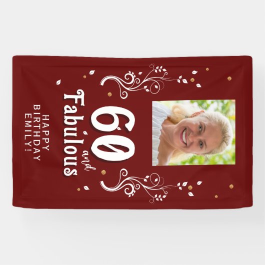 Rood 60 en Fabulous Foliage 60th Verjaardag Foto Spandoek (Horizontaal)