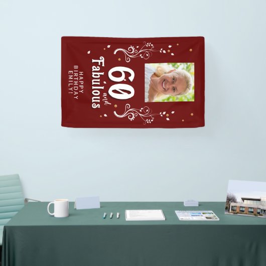 Rood 60 en Fabulous Foliage 60th Verjaardag Foto Spandoek (Beurs)