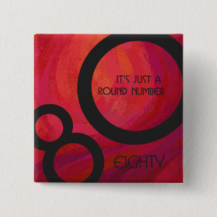 Rood 80 decennium vierkante button 5,1 cm