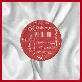 Rood 80e verjaardagsfeestje Herhalende Naam Papieren Bordje