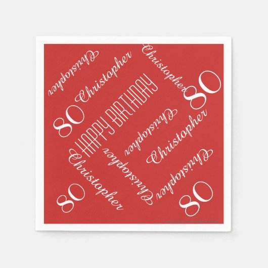 Rood 80ste verjaardagsfeest Herhaal naam, papier Servet (Voorkant)