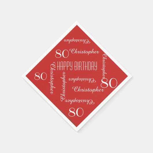 Rood 80ste verjaardagsfeest Herhaal naam, papier Servet (Hoek)
