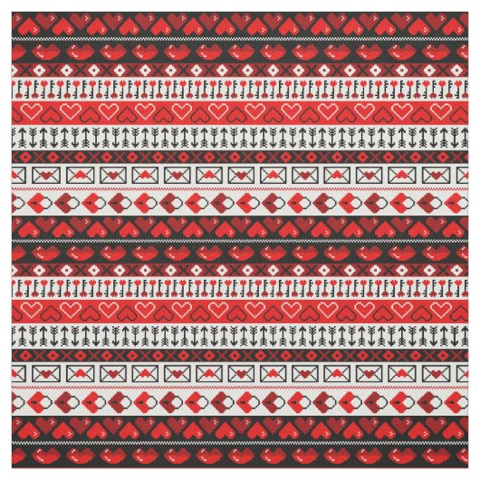 Rood 8 bit liefde harten stof (Swatch)