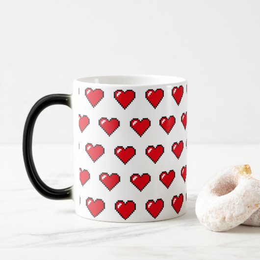 Rood 8-Bit Pixel Hartpatroon Magische Mok (Met donut)