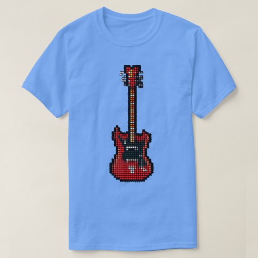 Rood 8-string getinte Pixel Guitar rechtop T-shirt (Design voorkant)