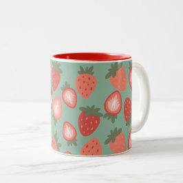 Rood aardbeiennaadloos patroon tweekleurige koffiemok