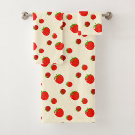 Rood aardbeienpatroon op bleek roze bad handdoek