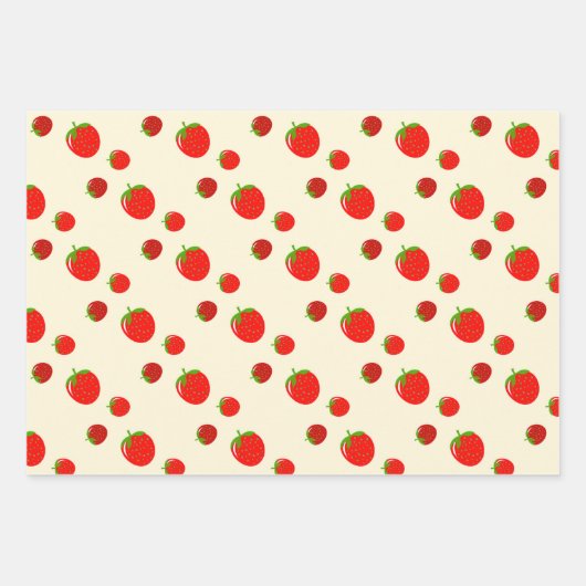 Rood aardbeienpatroon op bleek roze inpakpapier vel (Voorkant 2)
