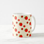 Rood aardbeienpatroon op bleek roze koffiemok (Voorkant rechts)