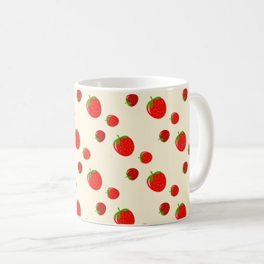 Rood aardbeienpatroon op bleek roze koffiemok (Voorkant rechts)