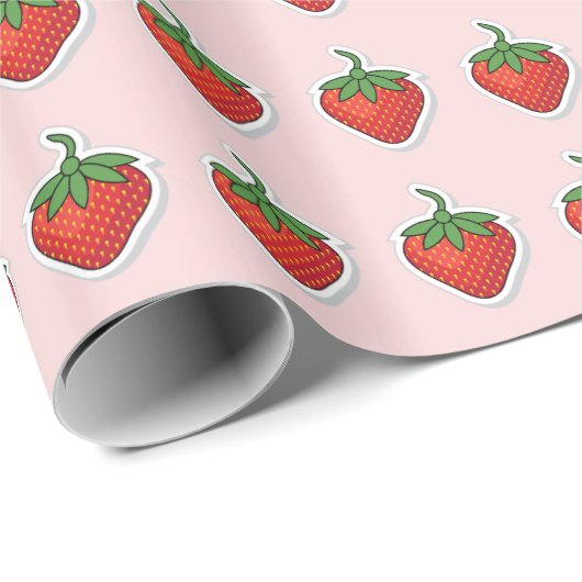 Rood aardbeipatroon cadeaupapier (Rol Hoek)