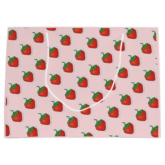 Rood aardbeipatroon large cadeautasje (Voorkant)