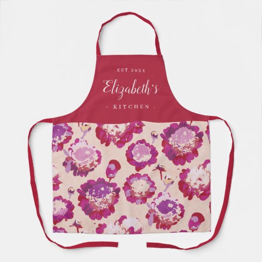 Rood abstract bloempatroon op maat gekookt schort (Voorkant)