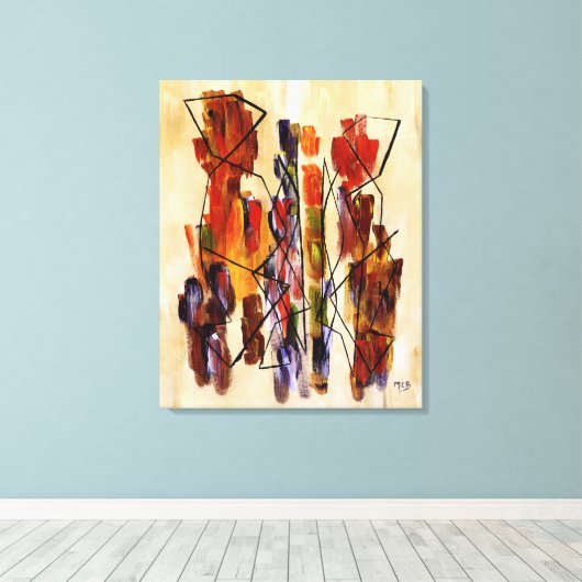 Rood Abstract eindig beige canvas afdrukken (Insitu (Houten vloer))