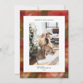 Rood Abstract geruite rustieke twee 2 foto kerst Feestdagenkaart (Voorkant)