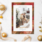 Rood Abstract geruite rustieke twee 2 foto kerst Feestdagenkaart