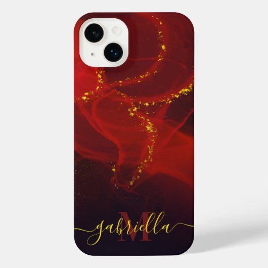 Rood Abstract Goud Glitter iPhone Hoesje (Achterkant)