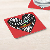 Rood, abstract hart op rood kartonnen onderzetters (Schuin)