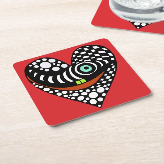 Rood, abstract hart op rood kartonnen onderzetters (Schuin)