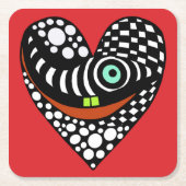 Rood, abstract hart op rood kartonnen onderzetters (Voorkant)