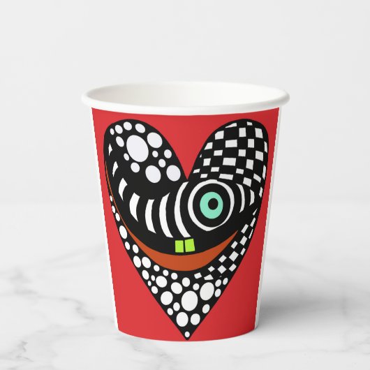 Rood, abstract hart op rood papieren bekers (Achterkant)