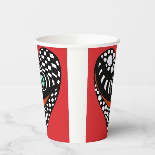 Rood, abstract hart op rood papieren bekers (Links)