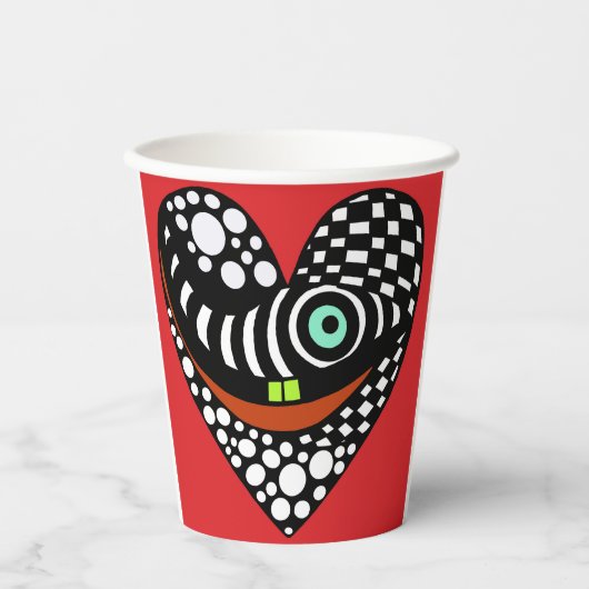 Rood, abstract hart op rood papieren bekers (Voorkant)