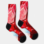 Rood abstract mozaïek glanzend glitter patroon sokken (Rechts)