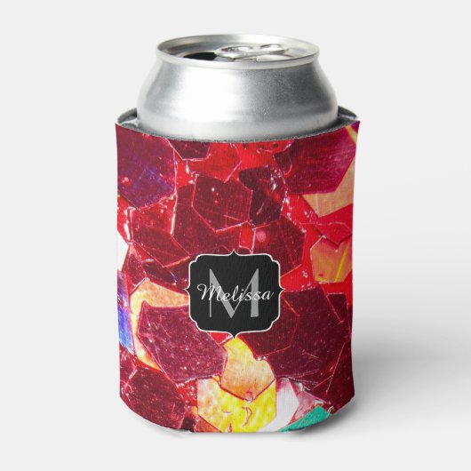 Rood abstract mozaïekglanzend glitterpatroon Monog Blikjeskoeler (Blikje Voorkant)