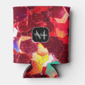 Rood abstract mozaïekglanzend glitterpatroon Monog Blikjeskoeler (Voorkant)