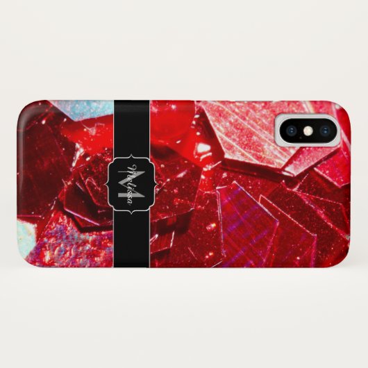 Rood abstract mozaïekglanzend glitterpatroon Monog Case-Mate iPhone Case (Achterkant (horizontaal))