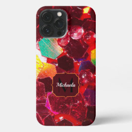 Rood abstract mozaïekglanzend glitterpatroon Monog iPhone 13 Pro Max Hoesje